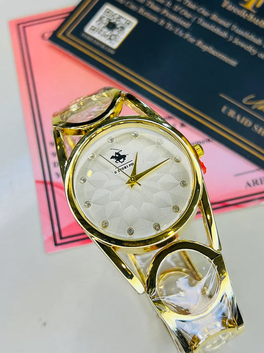 Gold White Circle Bracelet Watch For Her