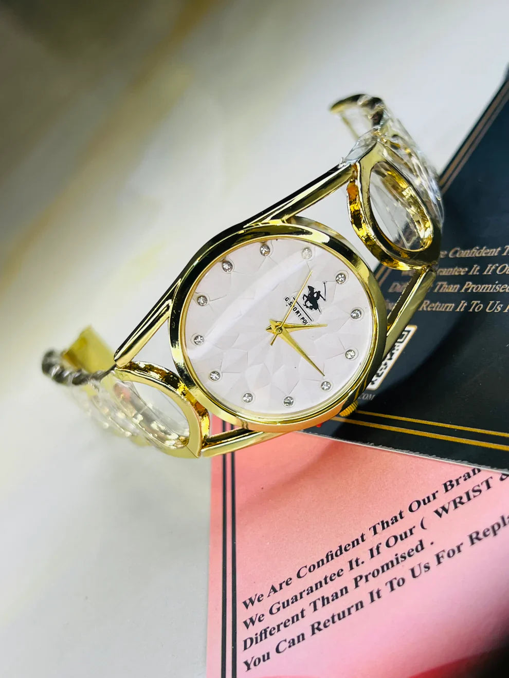 Gold White Circle Bracelet Watch For Her