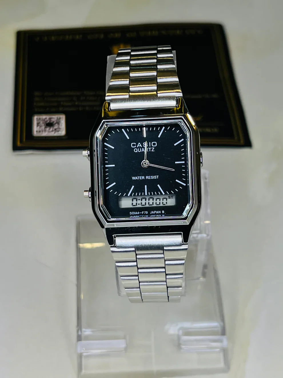 Silver Black Casio Dual Time Watch For Her