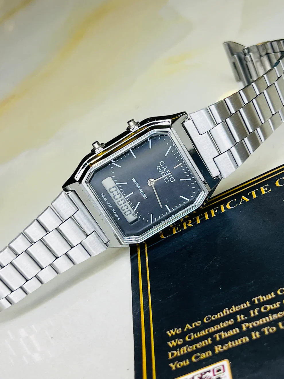 Silver Black Casio Dual Time Watch For Her
