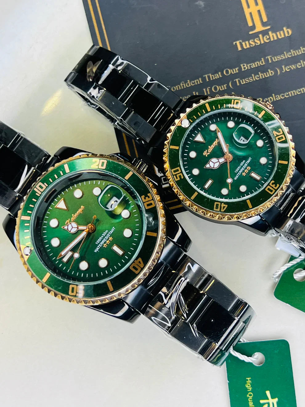 Kaluuya Black Green Rotating Bezel Couple Watches