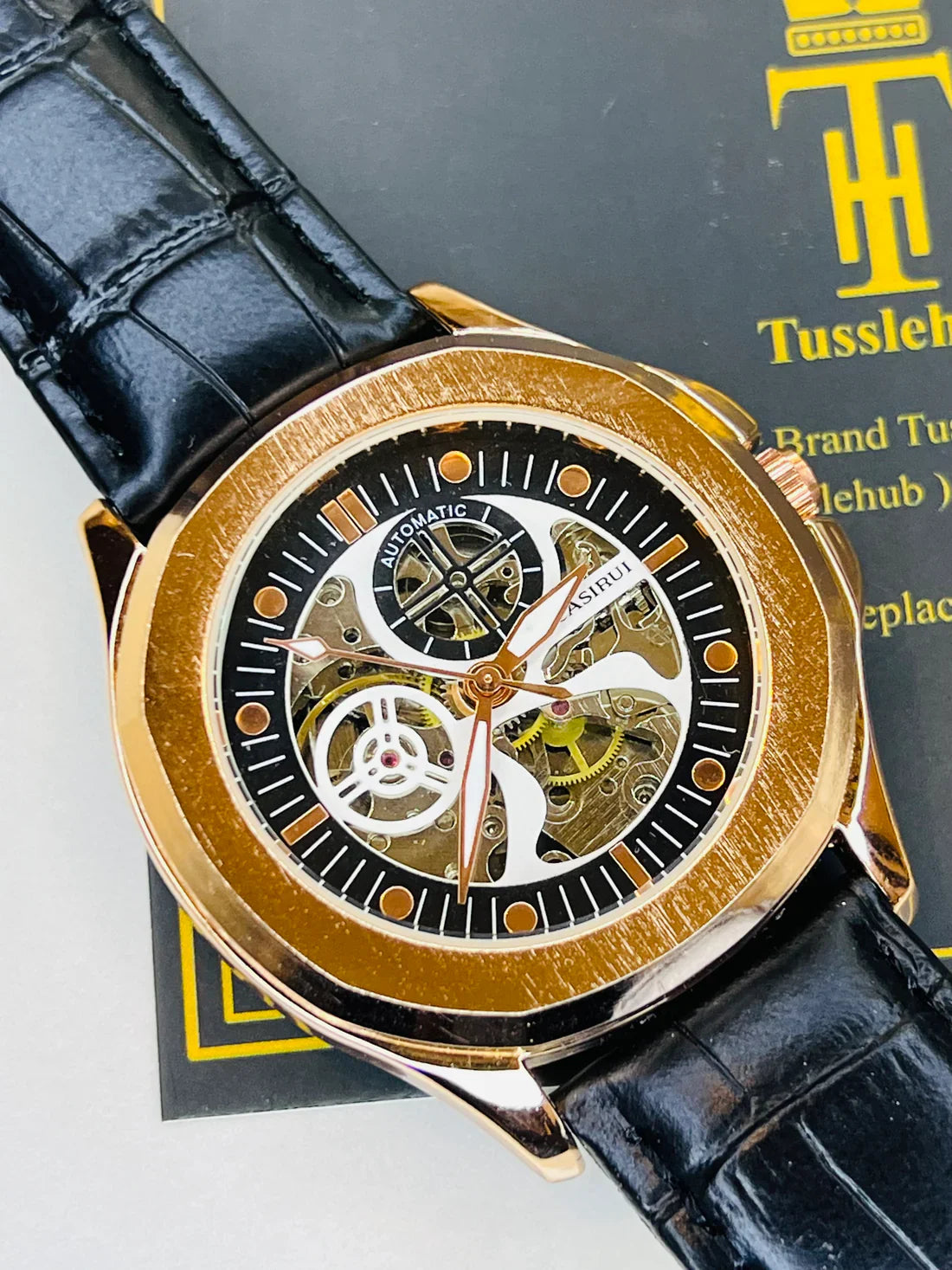 Casirui Black Rose Automatic Skeleton Leather watch