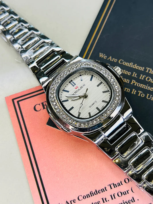 Xenlex Nautilus Silver Zircon Watch For Her