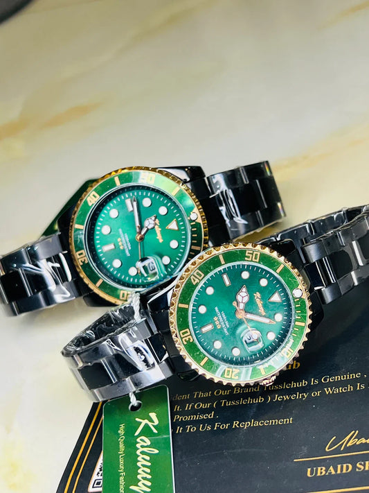Kaluuya Black Green Rotating Bezel Couple Watches