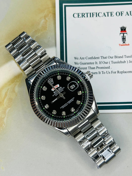 Premium Day Date Silver Black Dial Watch