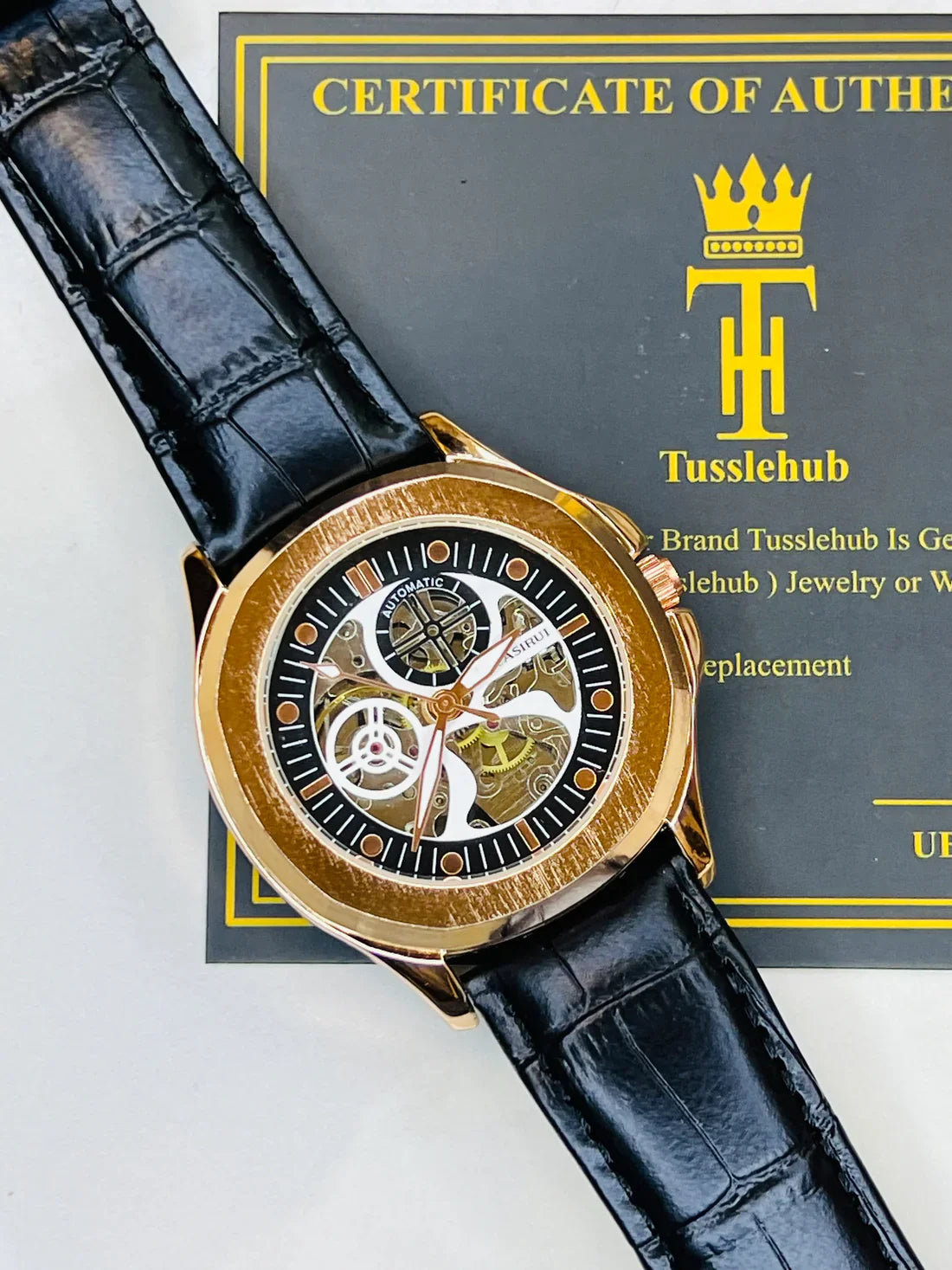 Casirui Black Rose Automatic Skeleton Leather watch