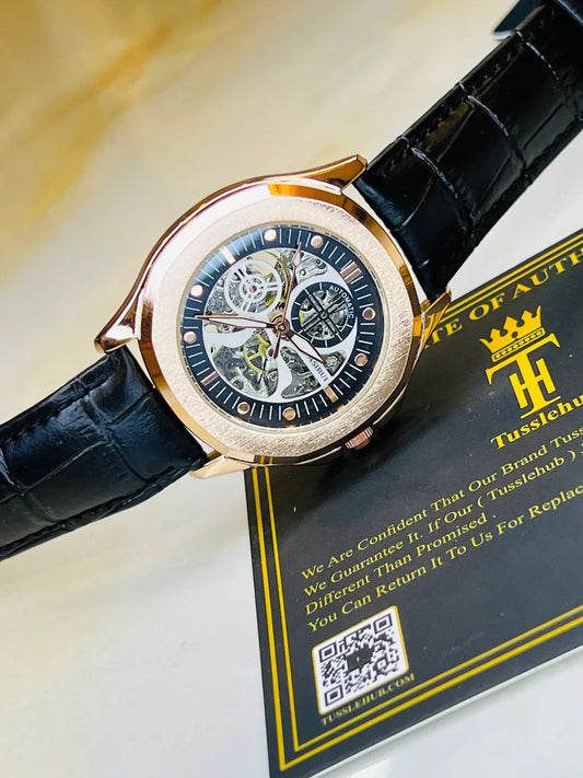 Casirui Black Rose Automatic Skeleton Leather watch
