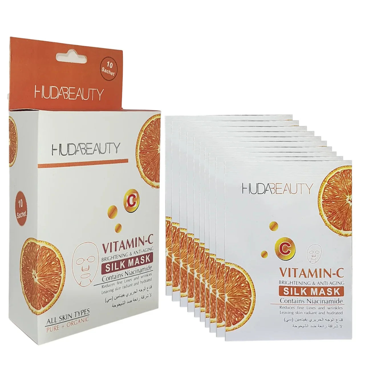 Pack of 10 Vitamin C Brightening & Anti-Aging Silk Mask